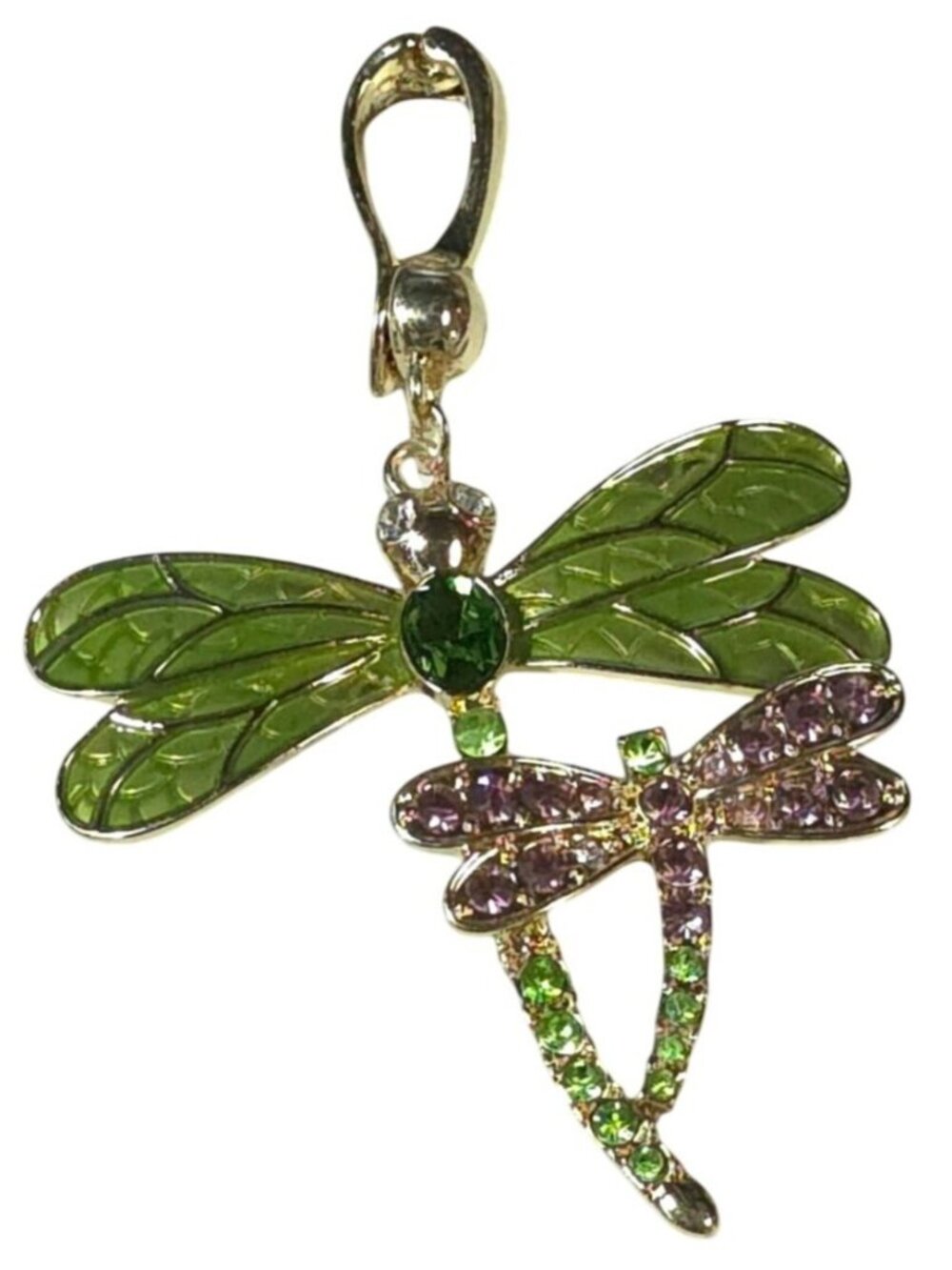 Dragonfly Pendant Charm With Green & Pink Crystals Gold-Tone Finish Lobster Clas - Picture 7 of 11